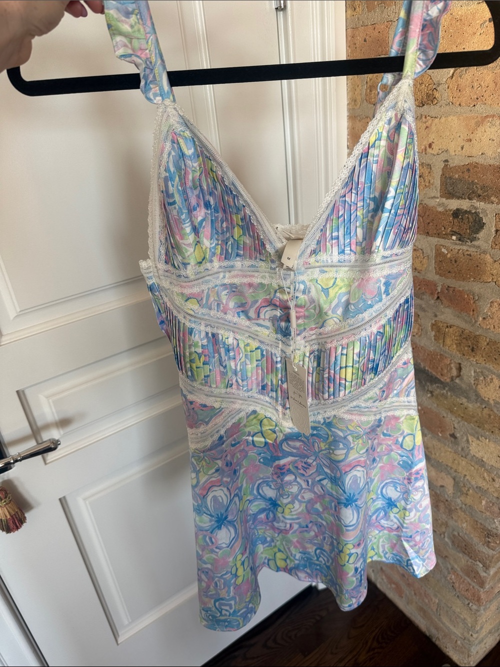 LoveShackFancy Pastel Multicolor Floral Lace-Trim Chemise